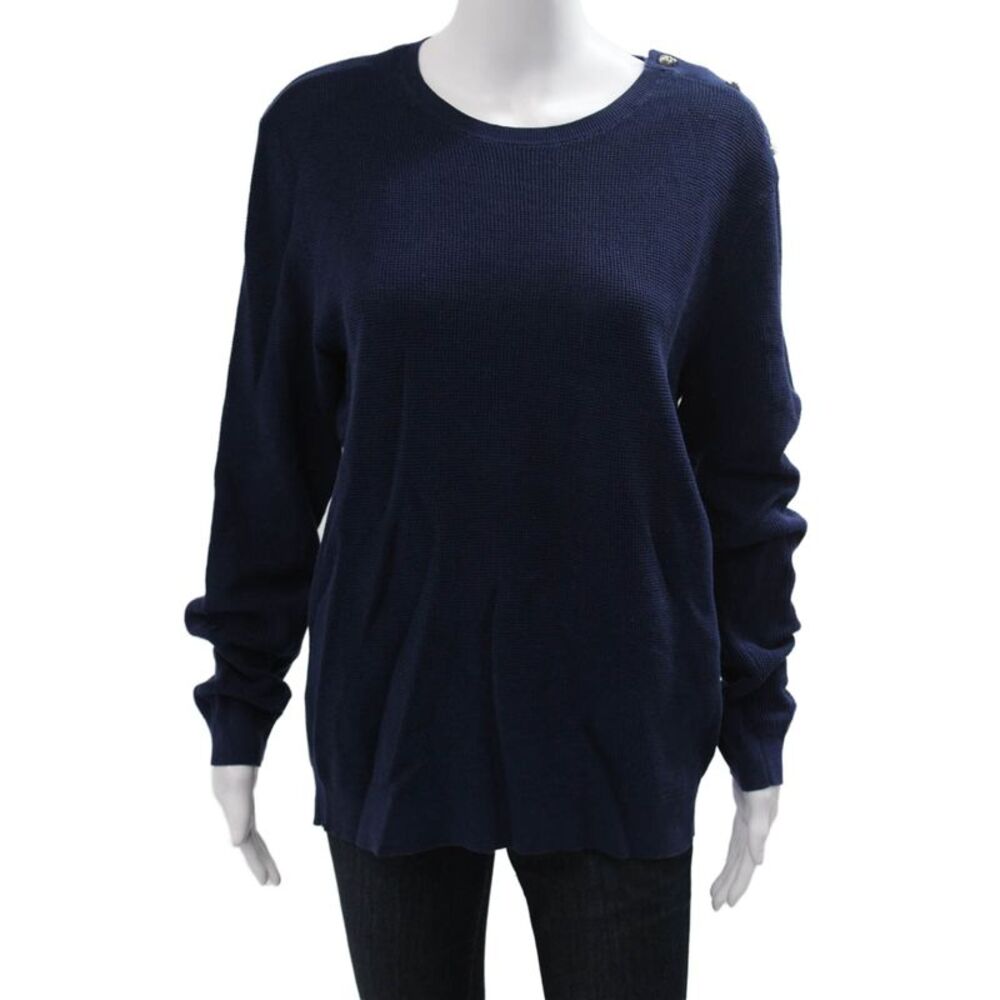 The Kooples Unisex Pullover Sweater Dark Blue Crew Neck Button Size L